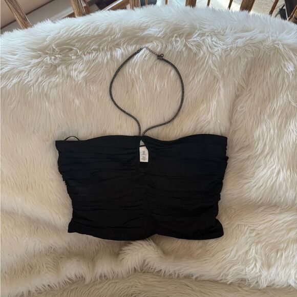 Black rhinestone Ruched Halter Top - Picture 6 of 8